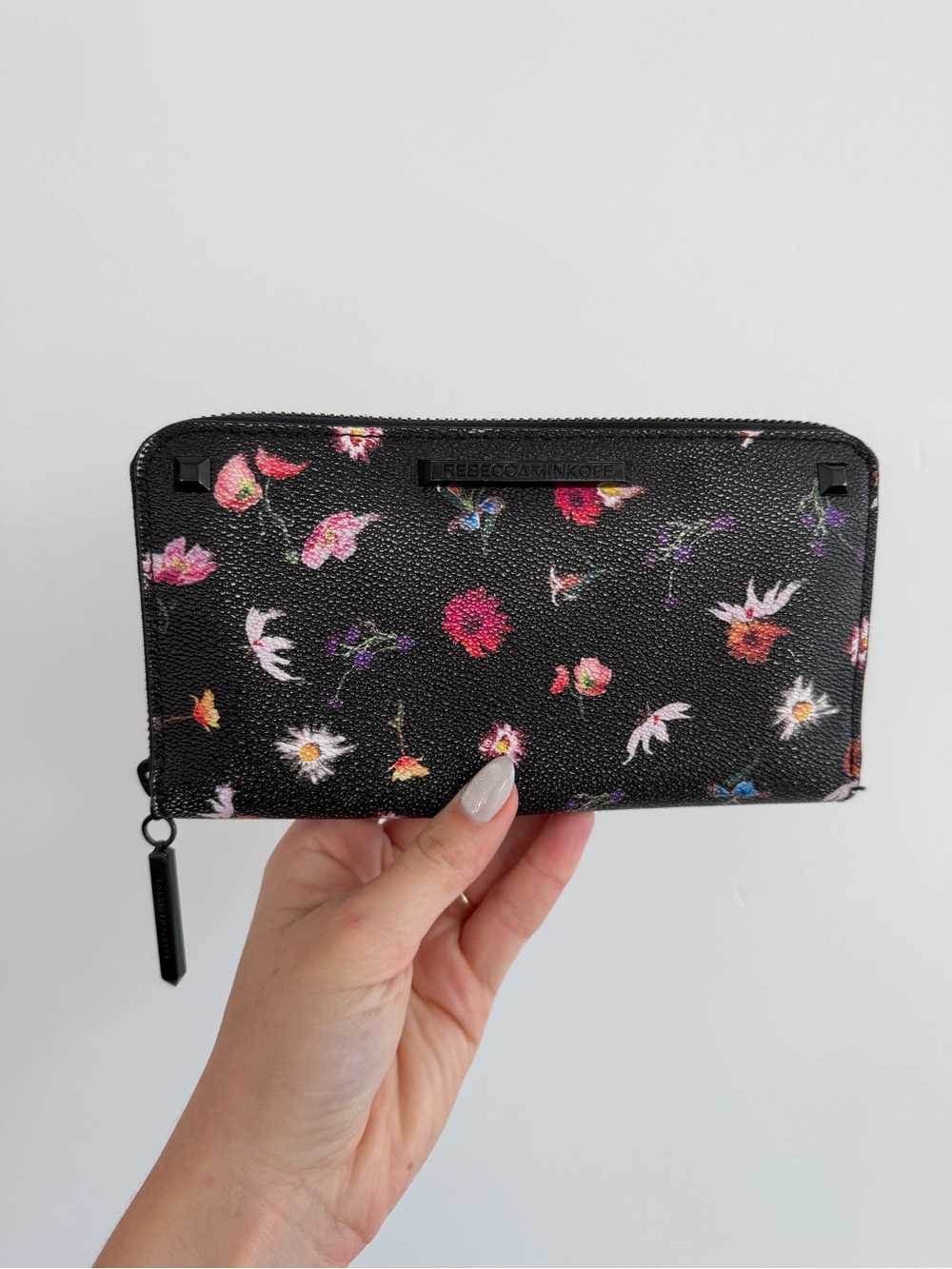 Rebecca Minkoff Black Floral Zip Around Wallet